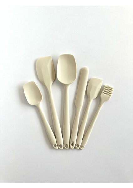 6'lı Krem Silikon Isıya Dayanıklı Kaşıklık Seti, Dayanıklı ve Şık Mutfak Gereci