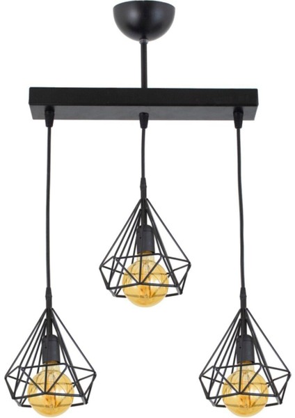 Şık Üçlü Siyah Prizma Sarkıt Avize, Modern ve Zarif Tasarım.