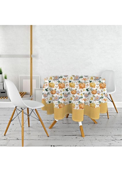 Turuncu Bal Kabaklı Baskılı Dertsiz Kumaş Masa Örtüsü, Şık ve Kullanışlı Seçenek