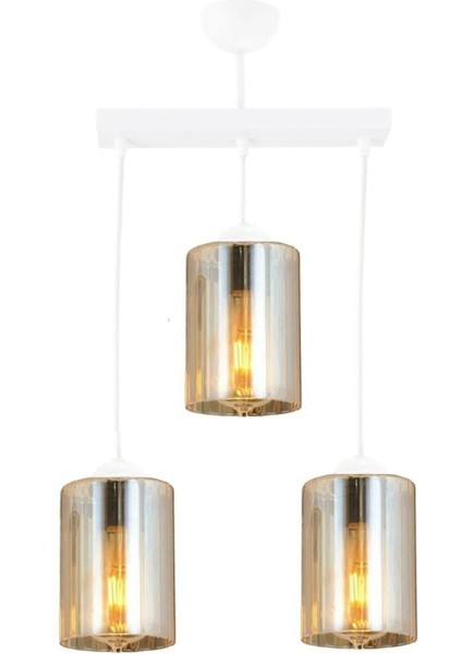 Şık Beyaz Üçlü Cam Sarkıt Avize, Modern ve Estetik Aydınlatma Ürünü