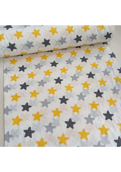 Yıldız Desenli Sarı-Gri Nevresim Takımı, Çarşaf ve Örtülük Seti