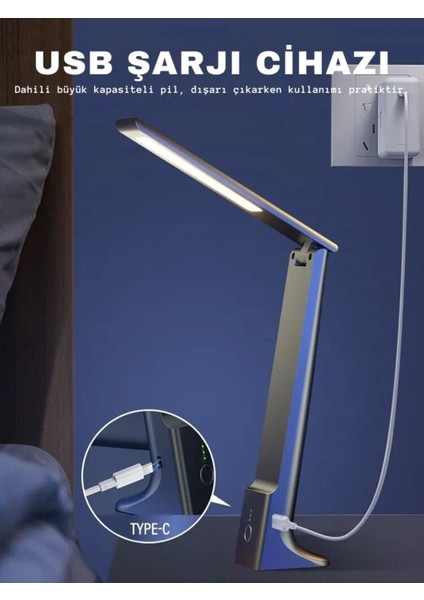 Şarjlı Dokunmatik LED Masa Lambası, 3 Renkli Kısılabilir ve Şık Dekoratif Tasarım