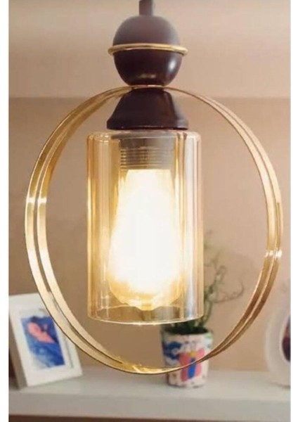 Şık Halkalı Cam Avize, Biga Home Gold, Modern ve Zarif Aydınlatma Seçeneği