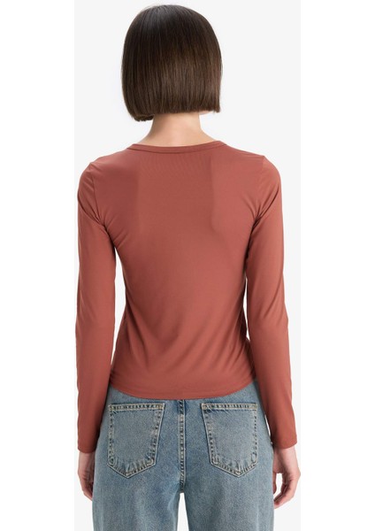 Slim Fit Dar Kesim Bisiklet Yaka Basic Düz Uzun Kollu Tişört D3756AX25AU