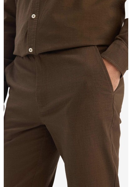 %100 Pamuk Slim Fit Beli Lastikli Keten Görünümlü Cepli Düz Paça Jogger Pantolon D2671AX25AU fırsatları