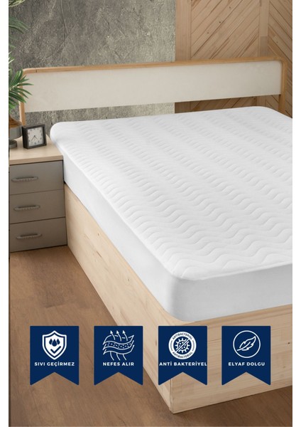 Full Kenarlı Sıvı Geçirmez Çift Kişilik Beyaz Yatak Koruyucu