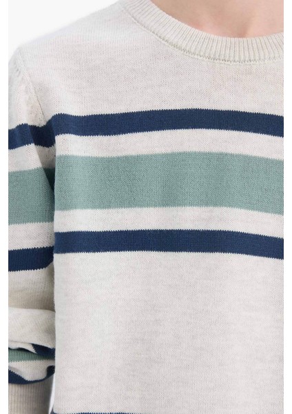 Erkek Çocuk Bisiklet Yaka Çizgili Triko Kazak F3743A825WN