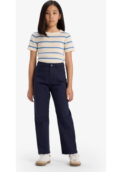 Kız Çocuk Straight Fit Geniş Bol Paça Cepli Pamuklu Okul Pantolonu C9471A825AU