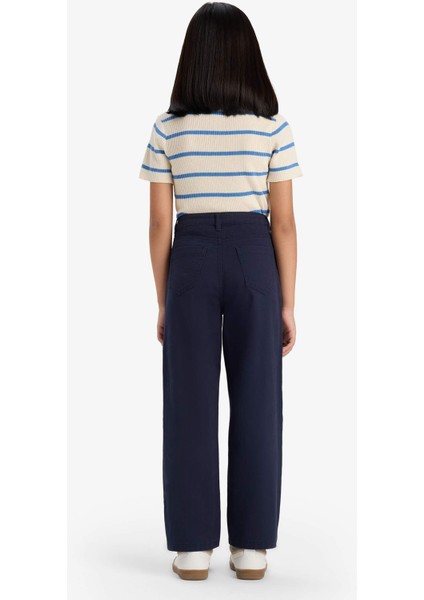 Kız Çocuk Straight Fit Geniş Bol Paça Cepli Pamuklu Okul Pantolonu C9471A825AU