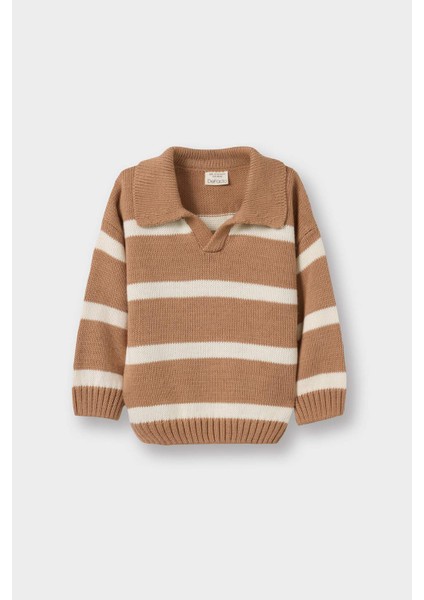 Erkek Bebek Polo Yaka Çizgili Triko Kazak C8879A525AU