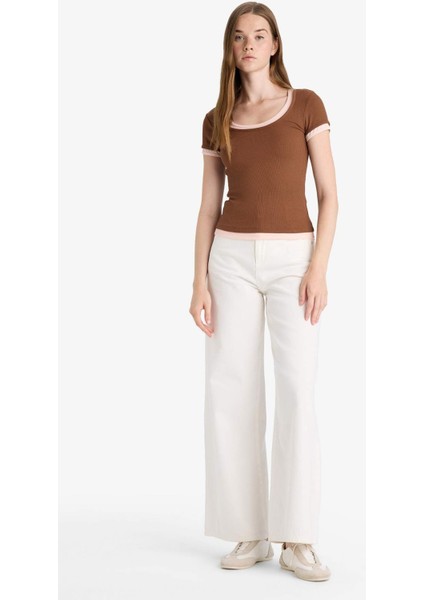 U Yaka Fitilli Kaşkorse Kısa Kollu Tişört F8743AX25AU fiyatları