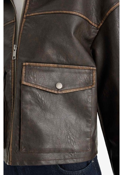 Relax Fit Polo Yaka Tafta Suni Deri Mont E8538AX25AU indirimleri