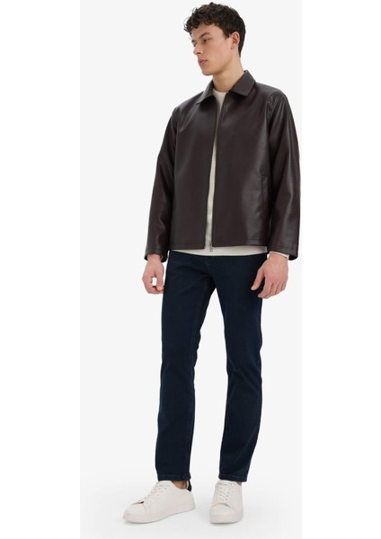 Regular Fit Gömlek Yaka Fermuarlı Cepli İç Cepli Mevsimlik Baharlık Suni Deri Ceket Mont E8888AX25AU fiyatları