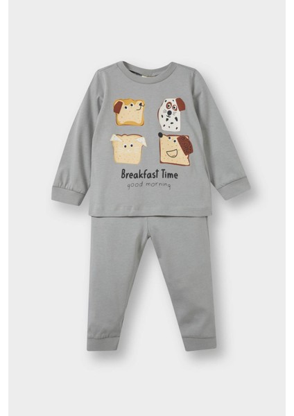 Erkek Bebek Pijama Takımı Baskılı Uzun Kollu Penye Üst Uzun Alt F2917A525AU