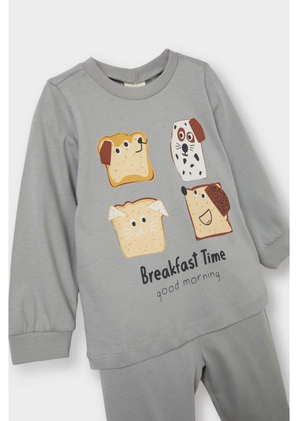 Erkek Bebek Pijama Takımı Baskılı Uzun Kollu Penye Üst Uzun Alt modelleri