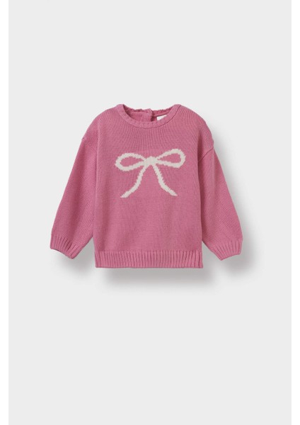 Kız Bebek Bisiklet Yaka Baskılı Triko Kazak C8089A525AU