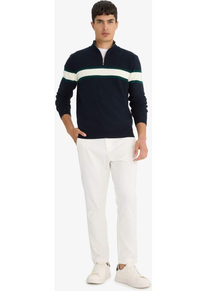 Standart Fit Dik Yaka Fermuarlı Renk Bloklu Triko Kazak Y4193AZ25WN fiyatları