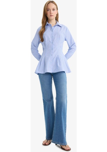 Relax Fit Çizgili Poplin Uzun Kollu Gömlek Tunik F7271AX25AU fiyatları