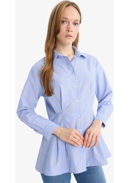 Relax Fit Çizgili Poplin Uzun Kollu Gömlek Tunik F7271AX25AU modelleri