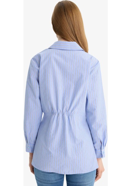 Relax Fit Çizgili Poplin Uzun Kollu Gömlek Tunik F7271AX25AU fırsatları