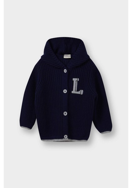 Erkek Bebek Düğmeli Kapüşonlu Triko Hırka C8863A525AU