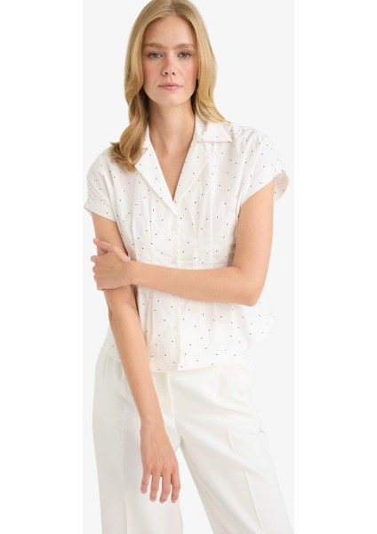 Fitted Ceket Yaka Puantiyeli Poplin Kısa Kollu Gömlek F9991AX25AU modelleri