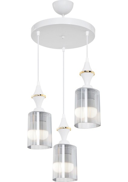 Beyaz 3'lü Üçgen Karo Dekoratif Zemin ve Aydınlatma Seti