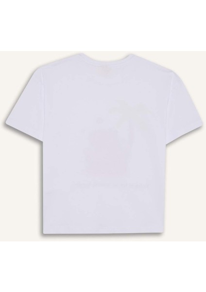 Kız Çocuk Oversize Geniş Kalıp Bisiklet Yaka Baskılı Kısa Kollu Tişört F9722A825HS