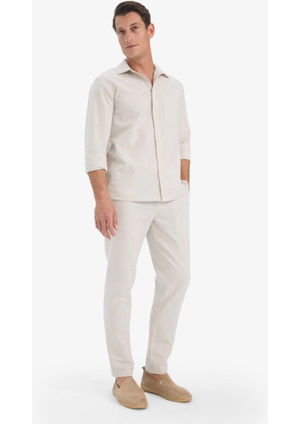 %100 Pamuk Slim Fit Beli Lastikli Keten Görünümlü Cepli Düz Paça Jogger Pantolon D2671AX25AU modelleri