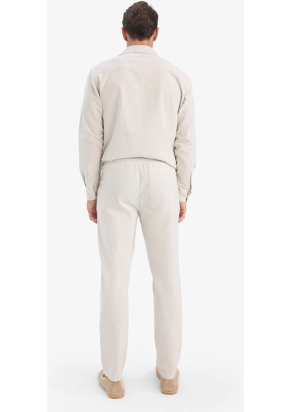%100 Pamuk Slim Fit Beli Lastikli Keten Görünümlü Cepli Düz Paça Jogger Pantolon D2671AX25AU fırsatları