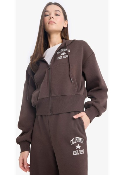 Coool Oversize Geniş Kalıp Kapüşonlu Sırt Baskılı Fermuarlı Sweatshirt E9583AX25WN fırsatları