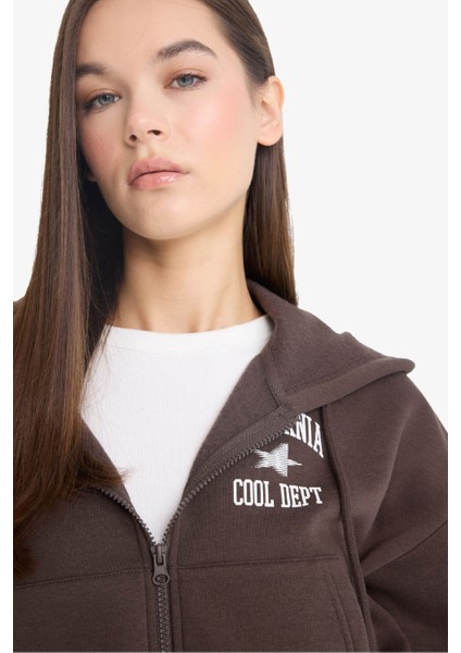 Coool Oversize Geniş Kalıp Kapüşonlu Sırt Baskılı Fermuarlı Sweatshirt E9583AX25WN