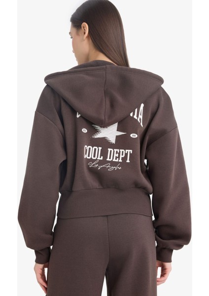 Coool Oversize Geniş Kalıp Kapüşonlu Sırt Baskılı Fermuarlı Sweatshirt E9583AX25WN