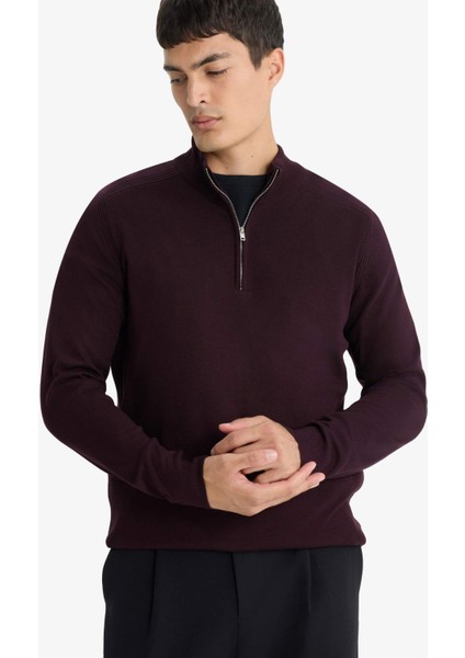 Standart Fit Dik Yaka Yarım Fermuarlı Triko Kazak D0624AX25AU