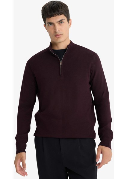 Standart Fit Dik Yaka Yarım Fermuarlı Triko Kazak D0624AX25AU fırsatları