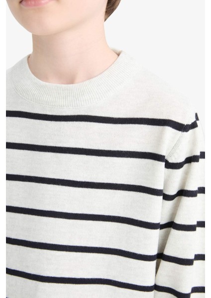 Erkek Çocuk Bisiklet Yaka Çizgili Triko Kazak F0962A825WN