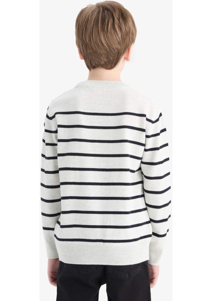 Erkek Çocuk Bisiklet Yaka Çizgili Triko Kazak F0962A825WN