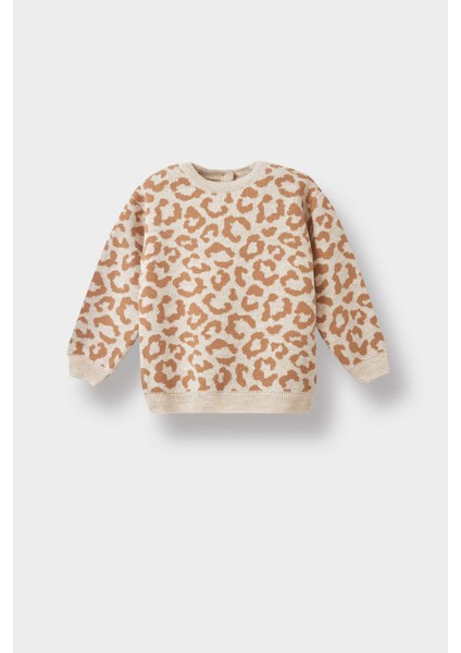 Kız Bebek Bisiklet Yaka Leopar Desenli Triko Kazak F2602A525WN