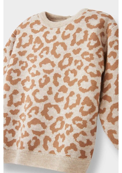 Kız Bebek Bisiklet Yaka Leopar Desenli Triko Kazak F2602A525WN fiyatları