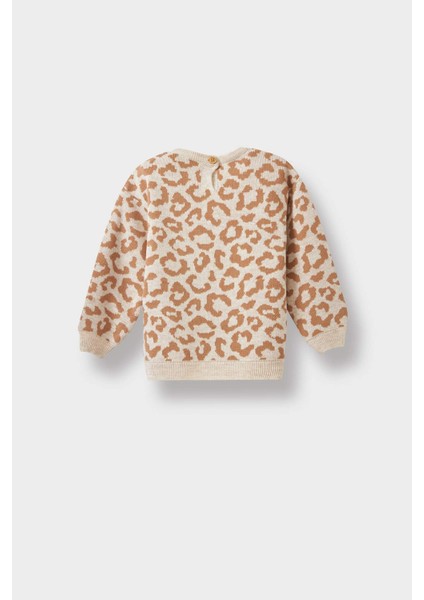 Kız Bebek Bisiklet Yaka Leopar Desenli Triko Kazak F2602A525WN modelleri