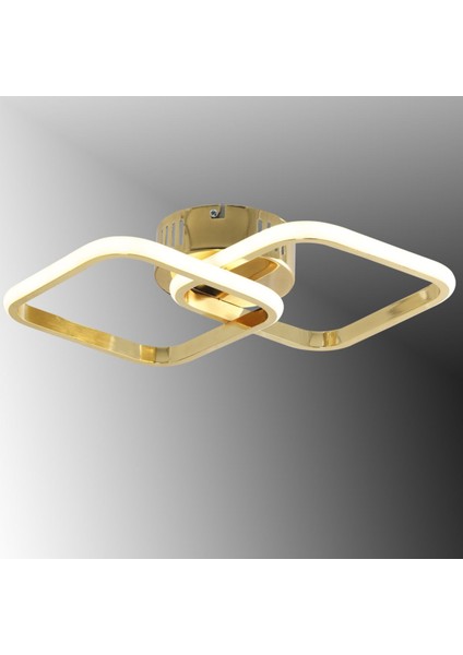 2'li Kare LED Avize, Gün Işığı Fransız Sarı Kaplama, Modern ve Şık Tasarım