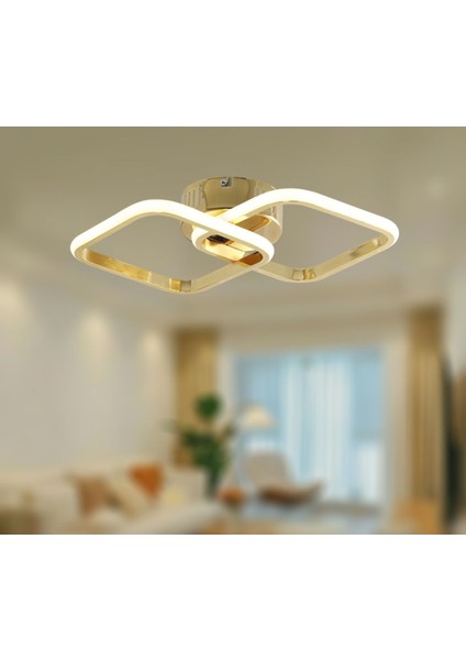 2'li Kare LED Avize, Gün Işığı Fransız Sarı Kaplama, Modern ve Şık Tasarım fiyatları