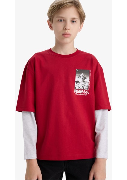 Erkek Çocuk Oversize Geniş Kalıp Bisiklet Yaka Uzun Kollu Tişört E9591A825AU