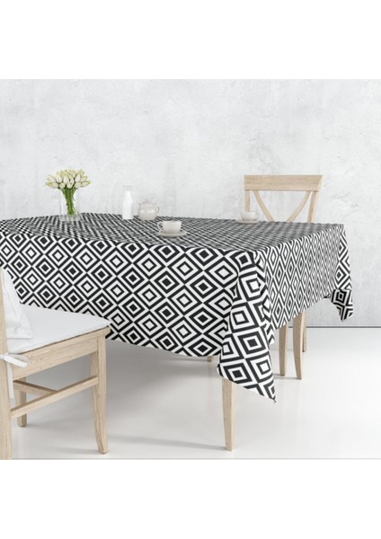 Astarlı, Silinebilir Pvc Muşamba Masa Örtüsü, Siyah-Beyaz, Dayanıklı ve Şık