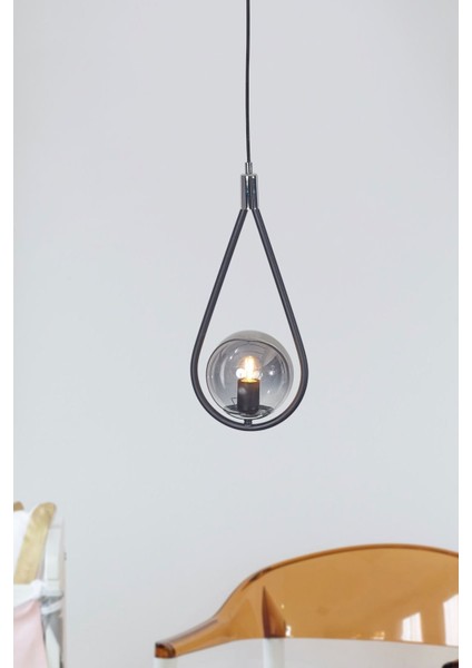 Şık Siyah-Krom Metal ve Füme Camlı Modern Sarkıt Avize