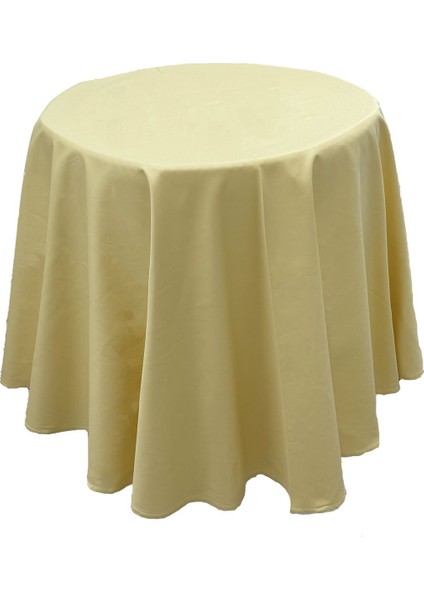 200CM Sarı Yuvarlak Pamuklu Saten Masa Örtüsü, Atlas Kenarlı, Şık ve Şık Tasarım