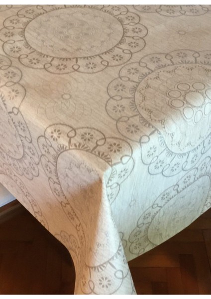 Şık Osmanlı Desenli Astarlı Silinebilir Pvc Masa Örtüsü - Kahve ve Turuncu