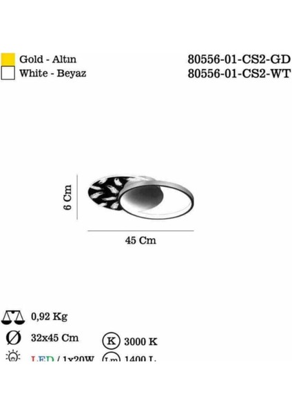 Şık Altın Renkli 20W LED Tavan Lambası, 3000K Işık Sıcaklığı modelleri