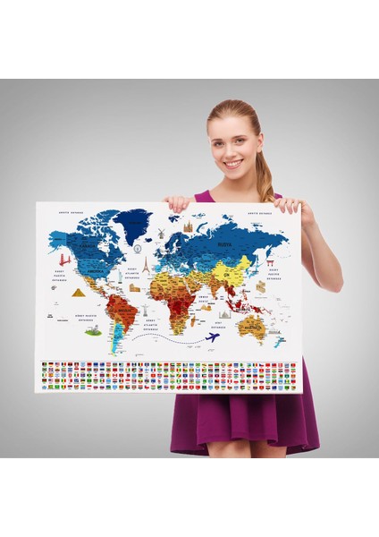 Sembollü Dünya Haritası Dekoratif Kanvas Tablo, Öğretici ve Eğlenceli Tasarım fırsatları