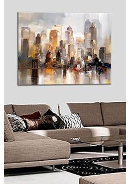 Şehir Silüeti Dekoratif Tablo 100X70, Ev ve Işyerleri Için Şık Duvar Süsü